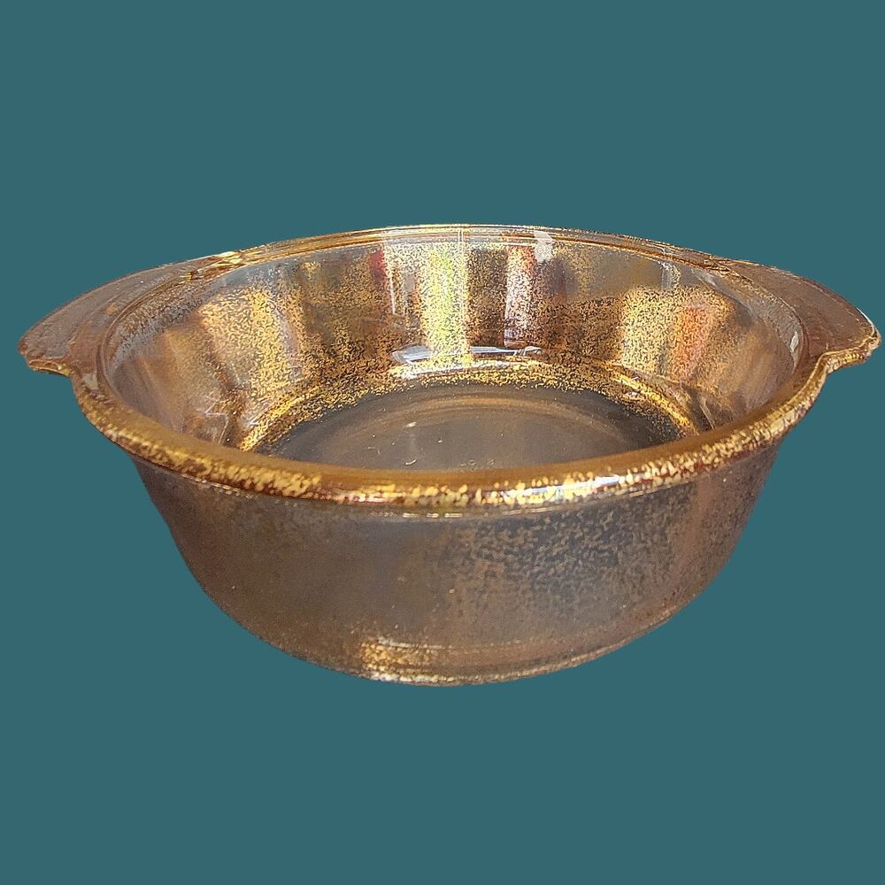 Vintage MCM Atomic Fire-King 2QT 22K Gold Specked Casserole, NO LID